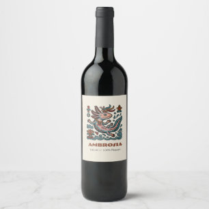 Étiquette Pour Bouteilles De Vin Axolotl aztèque Xolotl pierre érodée art tribal bo