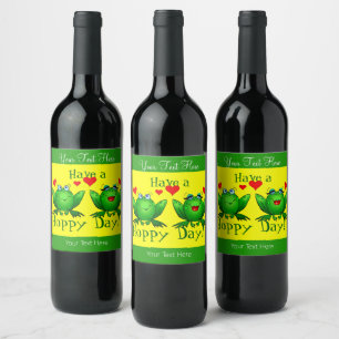 Étiquette Pour Bouteilles De Vin Ayez une journée Hoppy Happy Cartoon Frogs avec Co