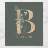 Étiquette Pour Bouteilles De Vin B Monogramme Floral Personnalisé (Étiquettes simples)