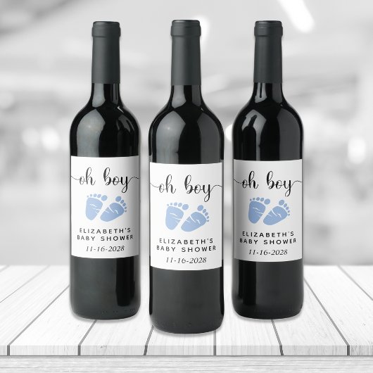Étiquette Pour Bouteilles De Vin Baby Boy Douche Pieds Bleus