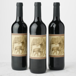 Étiquette Pour Bouteilles De Vin Baby Elephant avec c'est Mère