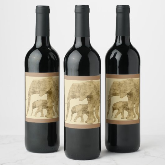 Étiquette Pour Bouteilles De Vin Baby Elephant avec c'est Mère (Bouteilles)