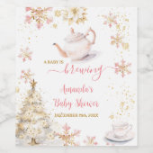 Étiquette Pour Bouteilles De Vin Baby Is Brewing Pink Winter Tea Party Baby Shower (Étiquettes simples)