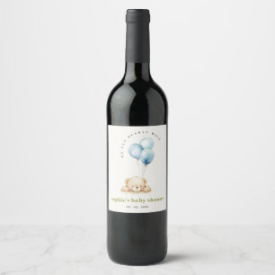 Étiquette Pour Bouteilles De Vin Baby shower à ballon d'attente bleu minimal