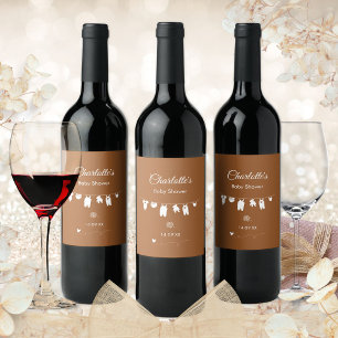 Étiquette Pour Bouteilles De Vin Baby shower bohème minimaliste orange brûlé