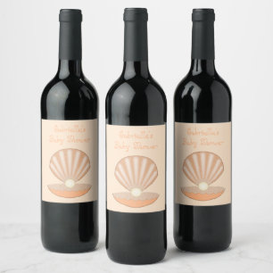Étiquette Pour Bouteilles De Vin Baby Shower Coquille d'huître et Perle pour Fille