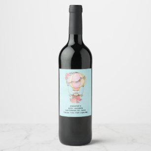 Étiquette Pour Bouteilles De Vin Baby shower d'aquarelle à bulle d'air chaud