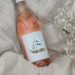 Étiquette Pour Bouteilles De Vin Baby shower de bateau à voile côtier