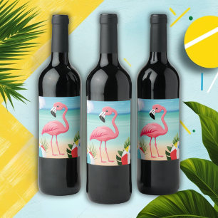 Étiquette Pour Bouteilles De Vin Baby shower de Flamant rose rose Summer Beach
