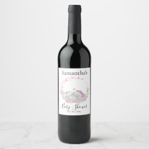 Étiquette Pour Bouteilles De Vin Baby shower de papillons rose Eléphant mignon
