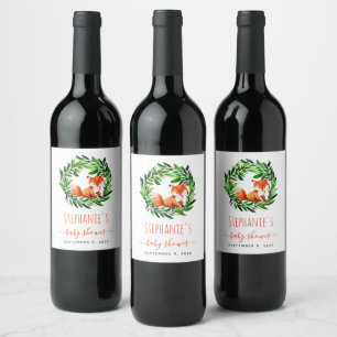 Étiquette Pour Bouteilles De Vin Baby shower de renard mignon Aquarelle Verdure Boi