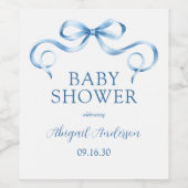 Étiquette Pour Bouteilles De Vin Baby shower de ruban bleu aquarelle (Étiquettes simples)