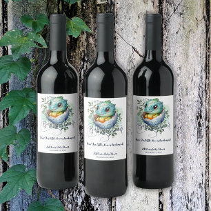 Étiquette Pour Bouteilles De Vin Baby shower Feuille Dinosaur Oeuf Cute Aquarelle