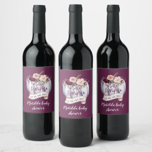Étiquette Pour Bouteilles De Vin baby shower floral de petite chute d'eau citrouill