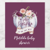 Étiquette Pour Bouteilles De Vin Baby shower floral de petite citrouille (Étiquettes simples)