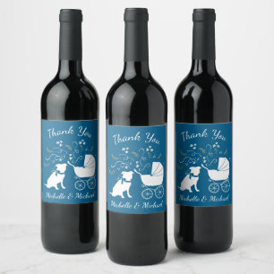 Étiquette Pour Bouteilles De Vin Baby shower français de Bulldog Frenchie Blue