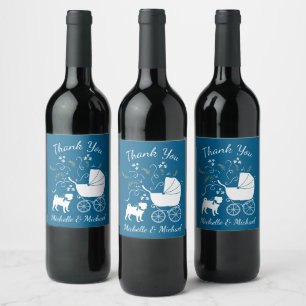 Étiquette Pour Bouteilles De Vin Baby shower français de Bulldog Frenchie Blue