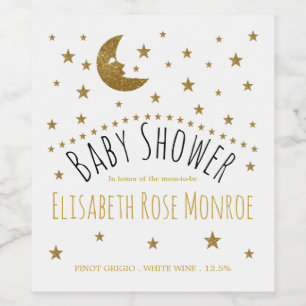 Étiquette Pour Bouteilles De Vin Baby shower Gold Moon et Stars