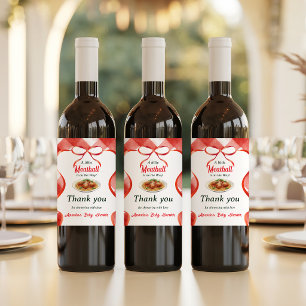 Étiquette Pour Bouteilles De Vin Baby Shower Italien au motif Gingham rouge avec pâ
