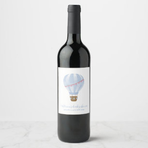 Étiquette Pour Bouteilles De Vin Baby shower minimaliste à air chaud bleu pour garç