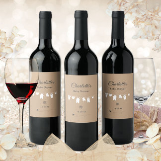 Étiquette Pour Bouteilles De Vin Baby Shower Minimaliste et Mixte sur le thème de S