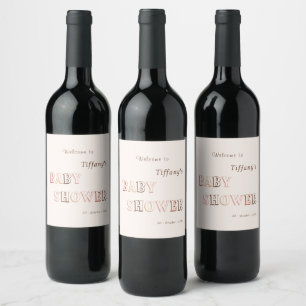 Étiquette Pour Bouteilles De Vin Baby-Shower Minimaliste Marron Moderne Neutre