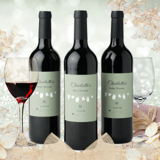 Étiquette Pour Bouteilles De Vin Baby shower minimaliste Sage Green Boho