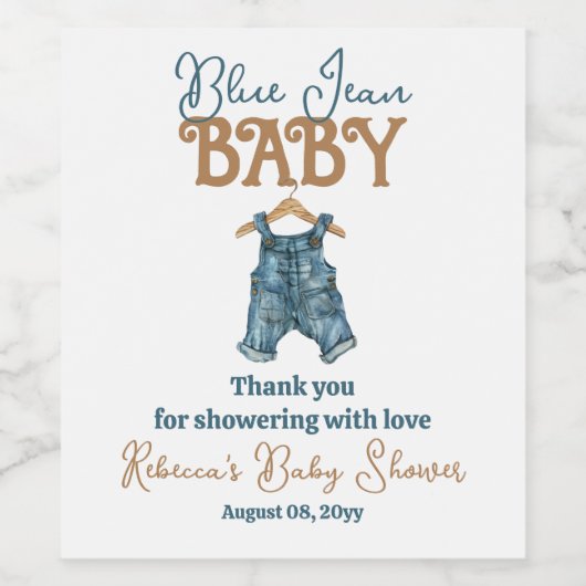 Étiquette Pour Bouteilles De Vin Baby shower moderne Denim Boy Blue Jean (Étiquettes simples)