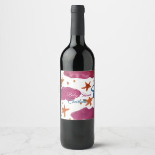 Étiquette Pour Bouteilles De Vin Baby shower nuages rose bleu ajouter nom aquarelle