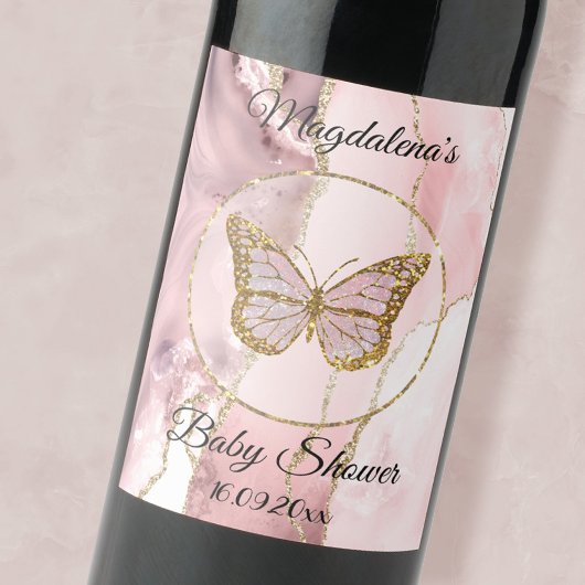 Étiquette Pour Bouteilles De Vin baby shower papillon rose