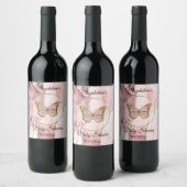 Étiquette Pour Bouteilles De Vin baby shower papillon rose (Bouteilles)