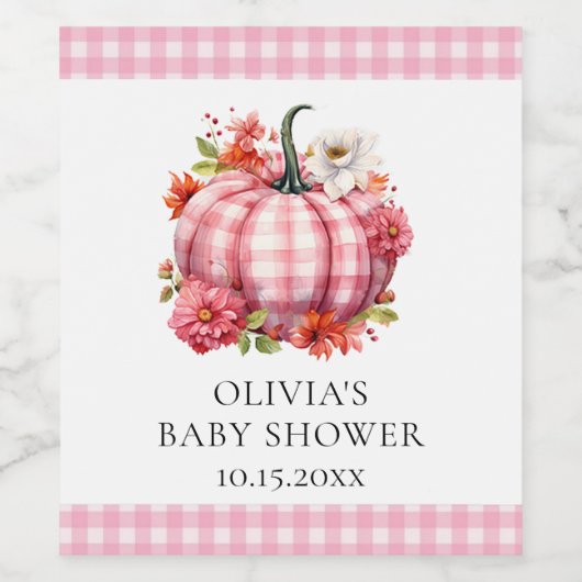 Étiquette Pour Bouteilles De Vin Baby shower Plaid Rose citrouille (Étiquettes simples)