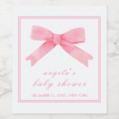 Étiquette Pour Bouteilles De Vin Baby shower Rose Cute Bow Girl (Étiquettes simples)