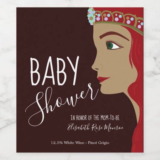 Étiquette Pour Bouteilles De Vin Baby shower rouge Princesse (Étiquettes simples)