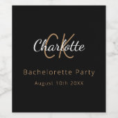 Étiquette Pour Bouteilles De Vin Bachelorette Parti noir or monogramme (Étiquettes simples)