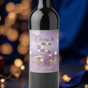 Étiquette Pour Bouteilles De Vin Bagues de pierre précieuse violette 5e anniversair