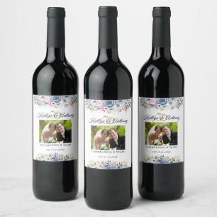 Étiquette Pour Bouteilles De Vin Bagues photo florales à l'aquarelle pour anniversa