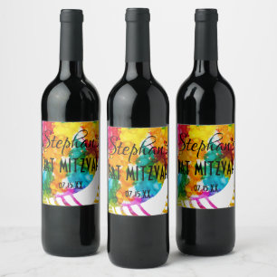 Étiquette Pour Bouteilles De Vin Baguette de Bat mitzvah BM en couleur