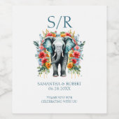 Étiquette Pour Bouteilles De Vin Baie Florale Eléphant Bleu Blanc (Étiquettes simples)