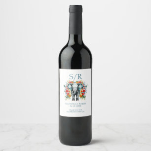 Étiquette Pour Bouteilles De Vin Baie Florale Eléphant Bleu Blanc