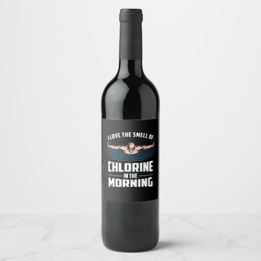 Étiquette Pour Bouteilles De Vin Baignade Amusante - J'Aime L'Odeur Du Chlorine (Devant)