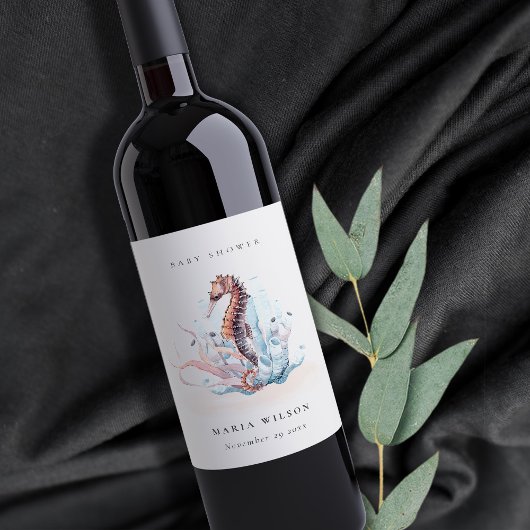 Étiquette Pour Bouteilles De Vin Baignade de bébé hippocampe algue corail