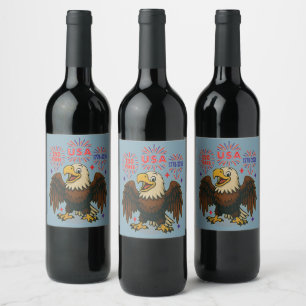 Étiquette Pour Bouteilles De Vin Bald Eagle avec Fireworks - USA 250 ans 1776-2026