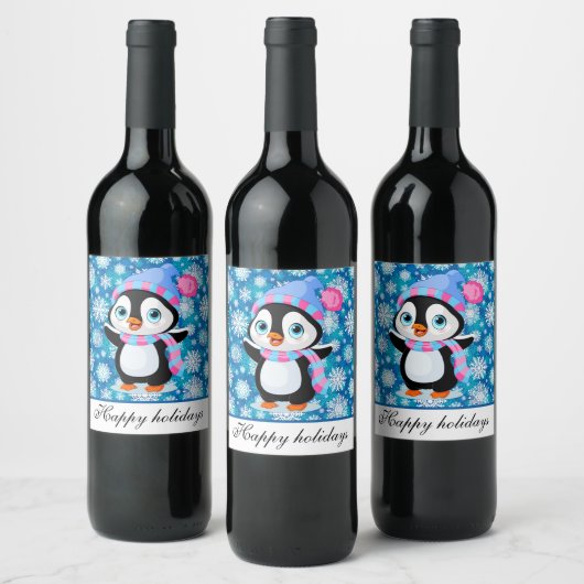 Étiquette Pour Bouteilles De Vin Balises cadeaux Snowy Penquin (Bouteilles)