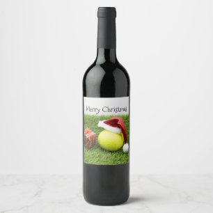 Étiquette Pour Bouteilles De Vin Ball de tennis avec le chapeau de Noël