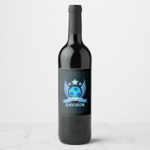 Étiquette Pour Bouteilles De Vin Balle de Football Bleu Néon Cadeaux Personnalisé