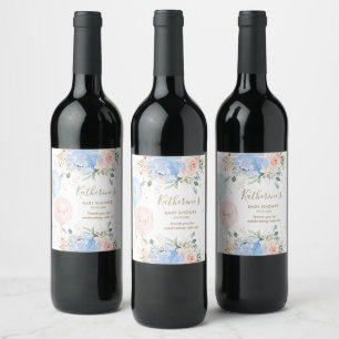 Étiquette Pour Bouteilles De Vin Ballons bleu rose Floral C'est Baby shower jumeaux