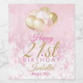 Étiquette Pour Bouteilles De Vin Ballons roses 21e anniversaire (Étiquettes simples)