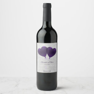 Étiquette Pour Bouteilles De Vin Balloons de coeur violet Mariage Étiquette de vin