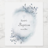 Étiquette Pour Bouteilles De Vin Baptême bleu poussiéreux aquarelle verte (Étiquettes simples)